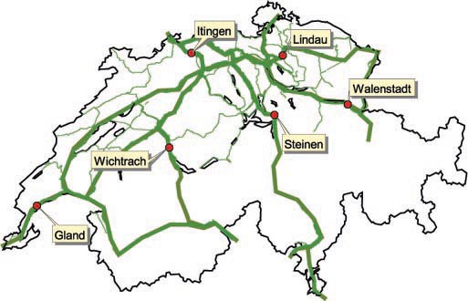 Karte der Schweiz mit den sechs Standorten.