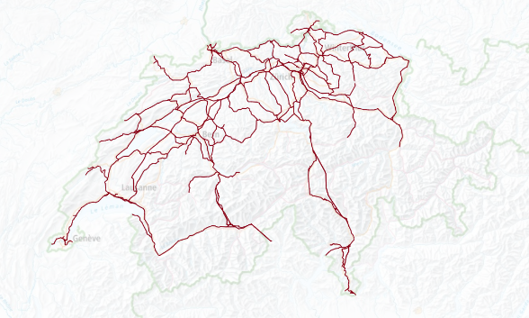 Rote Linien auf einer Schweizerkarte.