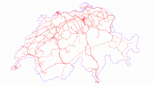 Lignes rouges sur la carte de la Suisse.